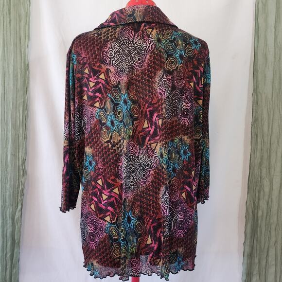 R Q T Black Silky Soft Stretch Button Up Long Sleeve Blouse Size 2XL - Picture 4 of 5